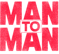 Graphic text reading MAN TO MAN in bold red letters.